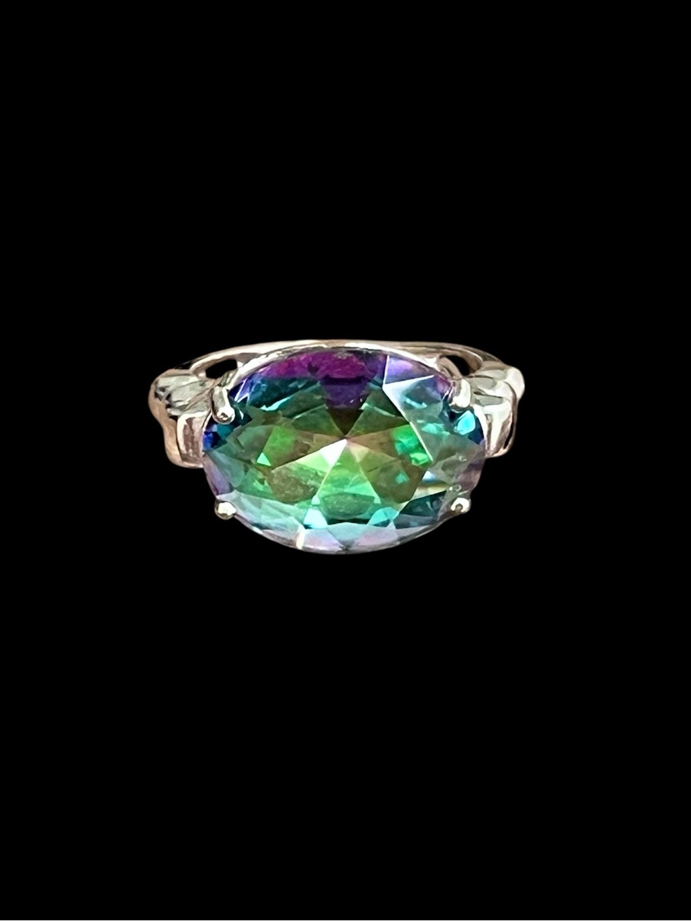 Artisan Sterling Silver Mystic Topaz Ring Size 7 Oval Faceted Solitaire 925